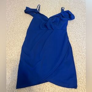SHEIN Cobalt Blue One-Shoulder Wrap-Style Dress